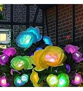 Solar Flowers Lights - Solar Garden Lights Outdoor Waterproof Yellow Rose, 40 Hours Color Changin...