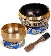 2-Pack Tibetan Singing Bowls Set - 100% Handmade in Nepal, Sound Bowl Meditation Set for Yoga, Ch...