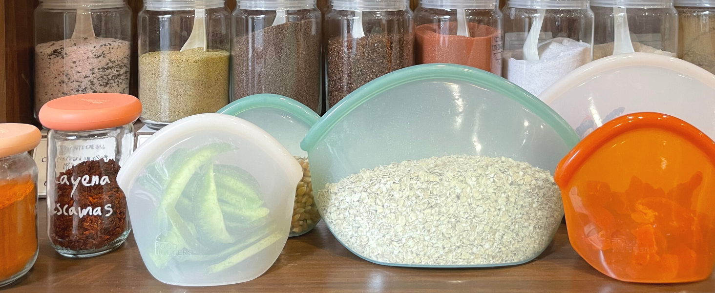 silicone reusable food safe bulk shopping bags at zero waste store
