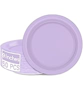 QZYL 50 Pieces of Paper Plates, Round Lavender Party Plates Pack, Disposable 9 Inches Paper Dinne...