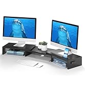BONTEC Dual Monitor Stand Riser with Smartphone Holder, Adjustable Length & Swivel Angle, Ergonom...