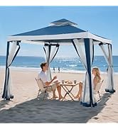 Sunjoy 10 x 10 ft. Soft Top Gazebo, Outdoor Patio Backyard Modern 2-Tier Steel Frame Gazebo with ...