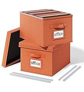 Huolewa Upgraded File Organizer Boxes Set of 2, File Boxes with Lids, Linen Hanging File Organize...