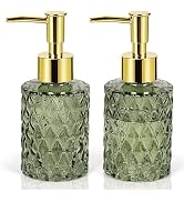 Retyion 2PCS Glass Hand Soap Dispenser with Pump for Bathroom/Kitchen,Green | Small Crystal Soap ...