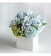 LADADA Fake Flowers in Ceramic Vase,Faux Hydrangea Flower Arrangements for Home Decor Artificial ...