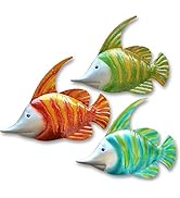 GIFTME 5 14Inch Metal Fish Wall Art Garden Pool Decor Set of 3 Colorful Outdoor or Indoor Wall Sc...