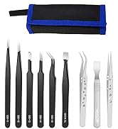Precision Tweezers Set, MOGAOPI 9 Pcs Anti-Static ESD Tweezers Kit, Stainless Steel Curved Tweeze...