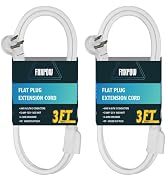 FNXPOW 3 Ft 2 Pack Flat Plug Extension Cord, 16 AWG 3 Prong Grounded White Low Profile Extension ...