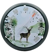 Precixe 13.5 Inch Indoor Outdoor Wall Thermometer | Rustic Deer and Forest Wildlife Scene | Weath...