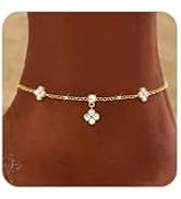 KELAIEN Anklets for Women Waterproof 14K Gold Plated Cz Beach Ankle Bracelets Dainty Summer Butte...