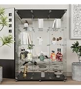 Beauty4U Glass Display Cabinet with Mirror Back Panel, 12 Shelves with 3 Columns, Curio Cabinets ...