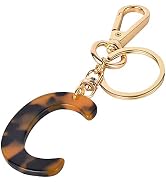 Junyuerly Letter Key Chains Accessories for Women and Girls, Gold Initial Key Ring Acetate Leopar...