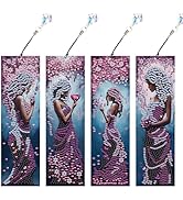 Tontut 4pcs Diamond Art Painting Kit Bookmark, Purple Peach Blossom Lady DIY Art Gift Diamond Pen...