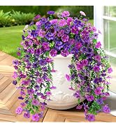 BlessedSeason 2 Pcs Artificial Hanging Flowers, UV Resistant Fake Flowers with Flexible Stems, Fu...
