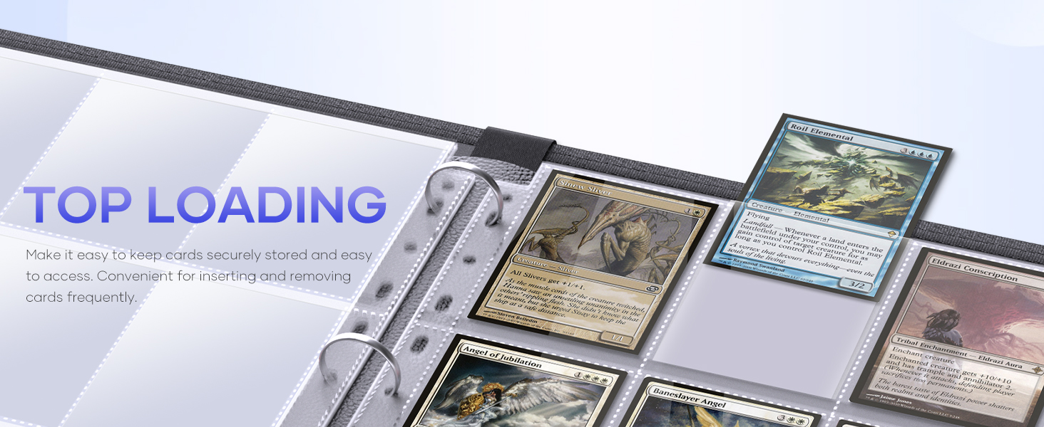 Top insert for easy card insertion, great for card storage and display.