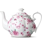 BTaT- Tea Pot, Teapot, Porcelain Teapot, 38 oz, Floral Teapot, Bone China Teapot for Tea Set, Cer...