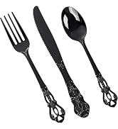Joyido 150PCS Black Plastic Silverware - Heavy Duty Disposable Cutlery Sets - Fancy Plastic Utens...