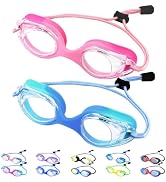 Vvinca Kids Swim Goggles with Bungee Strap No Leaking Anti Fog Toddler Goggles with Quick Adjust ...