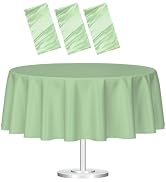 HEIPINIUYE 3 Pack Sage Green Round Tablecloth 84 Inch Round Plastic Table Cloth Waterproof Dispos...