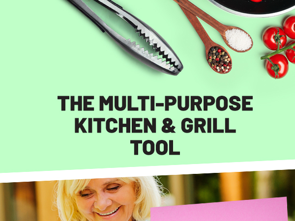Stainless Steel Gripper Tongs – 8.25 Inch Metal Tongs with Teeth for Nonslip Grilling, Cooking