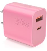 Aolcev for iPhone Charger Fast Charging 2 in 1 USB A USB C Charger Block 30W Cute Type C Fast Cha...