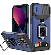 Nvollnoe for iPhone 13 Case with Sliding Camera Cover and Card Holder Heavy Duty Protective iPhon...