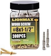 LIONMAX Wood Screws 1-1/2 Inch, Deck Screws #8 x 1-1/2", 300 PCS, Rust Resistant, Epoxy Coated, E...