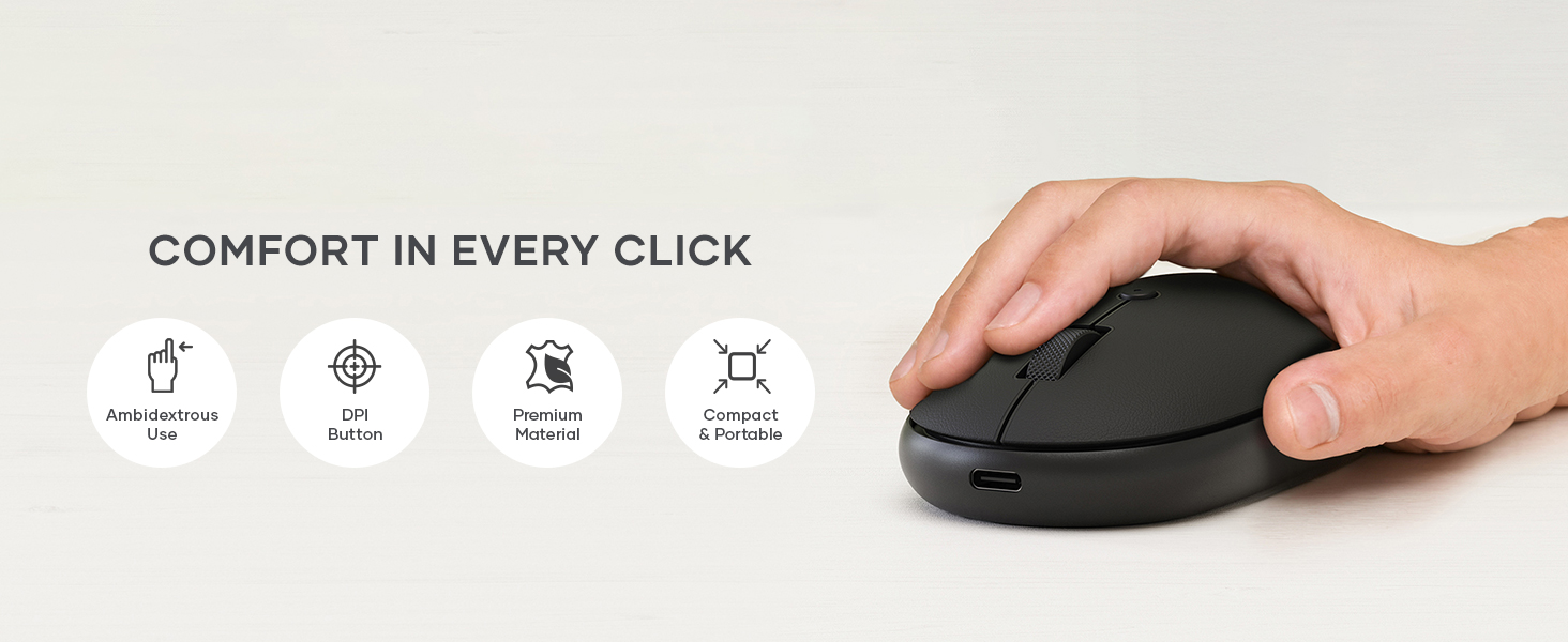 Satechi Compact OntheGo Bluetooth Mouse with USB C Rechargeable Battery, Connect up 3 Devices
