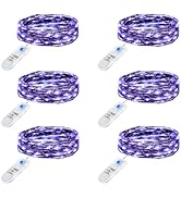 Minetom 6 Pack Purple Fairy Lights Battery Operated with Timer - 7ft 20 LED Waterproof Short Micr...