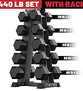 five pairs (30 35 45 50, and 60 lbs) with rack