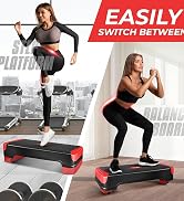 Yes4All 2-in-1 Adjustable Aerobic Step Platform Fitness Exercise Stepper with Rocker Balance Boar...