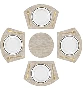SHACOS Large Size Wedge Shape Placemats with Centerpiece Round Mat Set of 5 Round Table Place Mat...