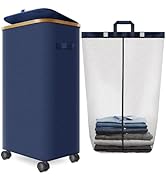 Laundry Hamper with Wheels, 110L Large Clothes Hamper with Removable Inner Bag, Collapsible Dirty...