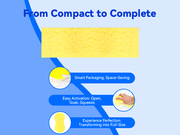 Easily expand the vacuum packaging into a full-size sponge.