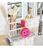 Taugast Sponge Holder for Kitchen Sink,Smiley Face Sink Caddy with Removable Brush Holder,Self-Dr...