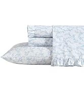 Laura Ashley - Queen Sheet Set, Breathable Percale Cotton Bedding, 200 Thread Count, Floral Home ...