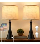 Hikczc Touch Table Lamp for Living Room Bedroom, 21" Table Lamps Set of 2 with USB C+A Ports, Tou...