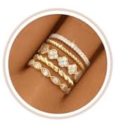 Gold Stackable Rings for Women Non Tarnish 14K Gold Plated Cubic Zirconia Stacking Chunky Eternit...