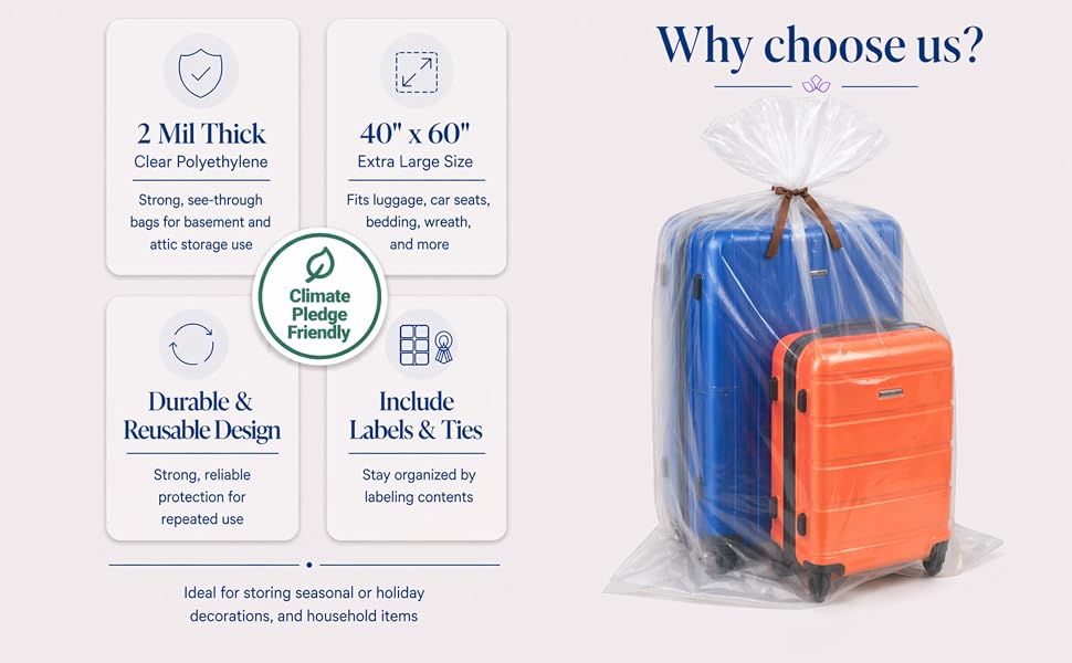 2 Mil 40x60 extra large clear plastic bags for car seat luggage strolle rattic storage protection