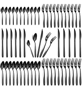 Hunnycook Black Silverware Set - 60PCS Stainless Steel Silverware Set for 12, Includes Forks Spoo...
