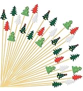 100 Christmas Tree Cocktail Picks, 4.7" Long Christmas Toothpicks for Appetizers, Bamboo Decorati...