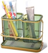 KONE Green Toothbrush Holders for Bathrooms, 2 Cups Toothbrush Holders Wall Mounted, Dry & Wet Se...