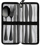 DEVICO Camping Utensils, Full-Size Reusable Silverware with Steak Knife, Boba Straw, Stainless St...