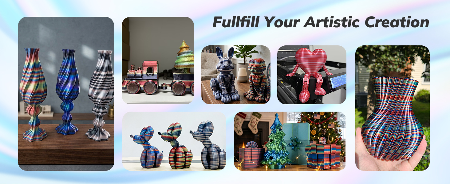 Silk PLA 3D Printer Filament, Shiny Multicolor Rainbow PLA Filament