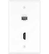 Tecmojo HDMI Ethernet Wall Plate (UL Listed), 2 Port Cat6 Keystone Coupler and 4K HDMI Female to ...