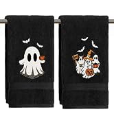 Artoid Mode 2 Pcs Black Ghost Pumpkin Halloween Embroidered Hand Towels | Seasonal,13.7 x 29.5 In...