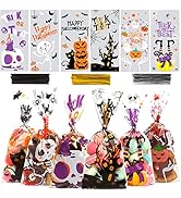 DIYASY 180 Pack Halloween Cellophane Treat Bags, Plastic Goodie Candy Bag for Kids Clear Goody Sn...