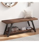 LVB Wood Entryway Bench, Industrial Metal Indoor Shoe Rack, Wooden Storage Bench for Bedroom, Far...