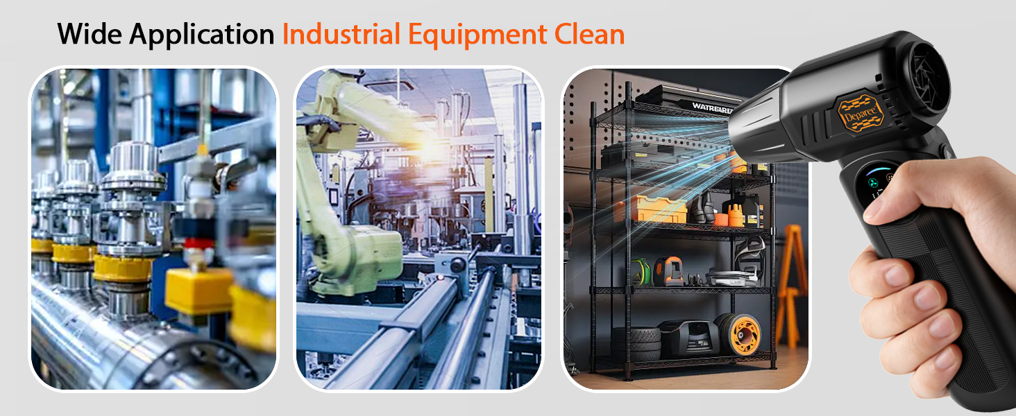 Cordless air duster and handheld vacuum for workshop tools, equipment, and shelves cleaning
