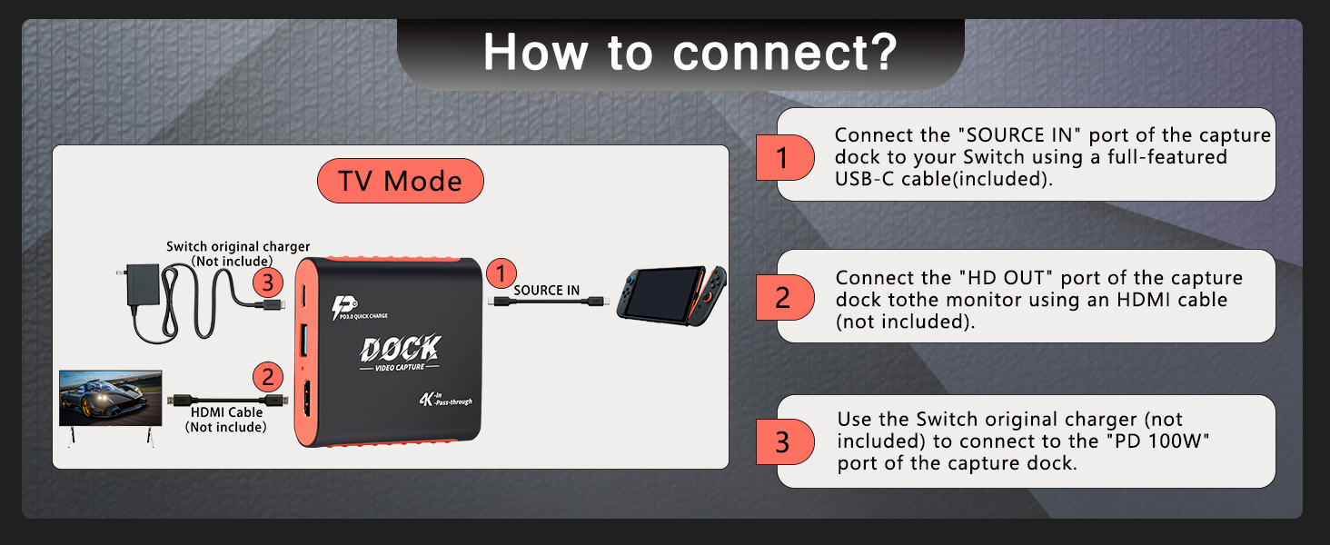 TV Mode swtch dock capture connection